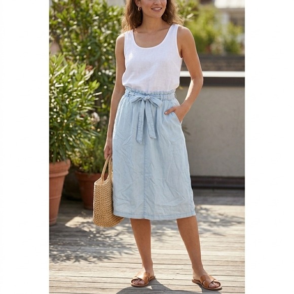 Philosophy Republic Clothing Dresses & Skirts - Light Blue Midi Skirt with Tie Waist